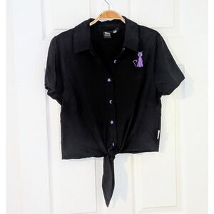 Disney Her Universe Black Hocus Pocus Tie-Front‎ Top Witchy Shirt Halloween L